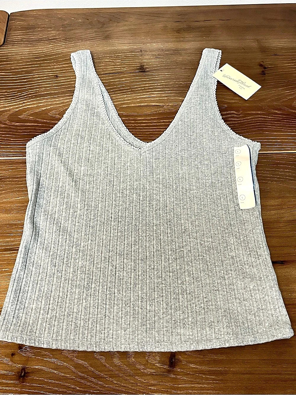Universal Thread Ribbed Lace-Trim Tank Top Gray Medium